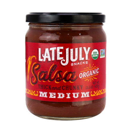 Front of Late July Snacks Salsa Thick and Chunky Medium, 439g