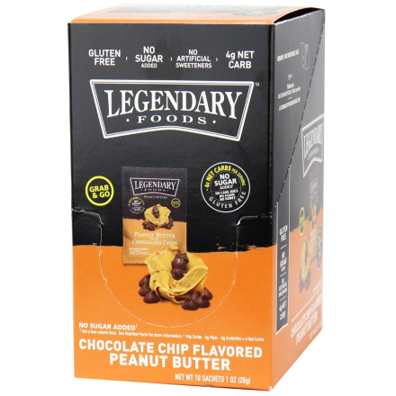 Legendary Foods Peanut Butter Chocolate Chip Nut Butter, 10 squeeze packs