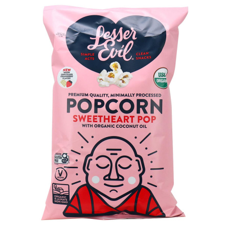Front of Lesser Evil Organic Popcorn White Chocolate & Strawberry, 181g