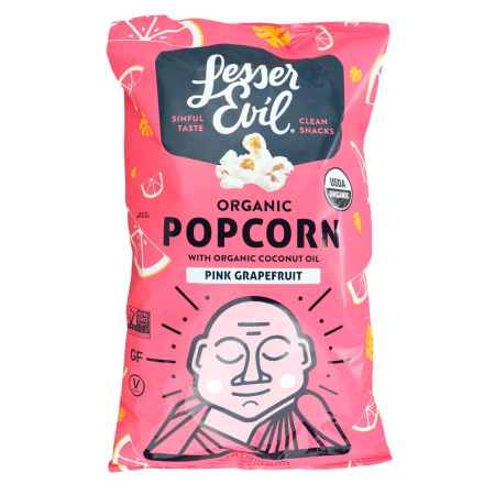Front of Lesser Evil Organic Popcorn Pink Grapefruit, 142g