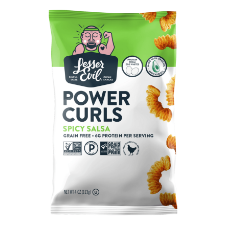 Front of Lesser Evil Grain-Free Power Curls Spicy Salsa, 113g
