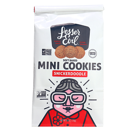 Front of Lesser Evil Soft Baked Grain-Free Mini Cookies Snickerdoodle, 126g