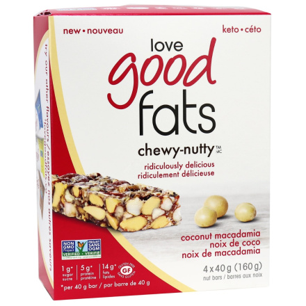 Love Good Fats Chewy-Nutty Keto Bars Coconut Macadamia, 4 Pack