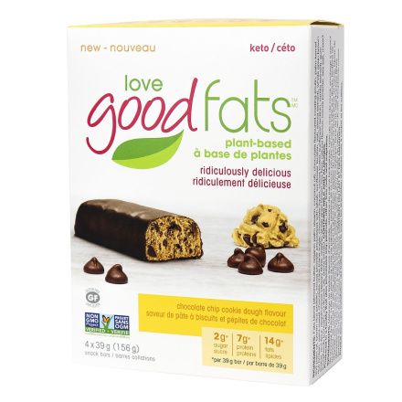 Love Good Fats Keto Bars Chocolate Chip Cookie Dough, 4 Bars 