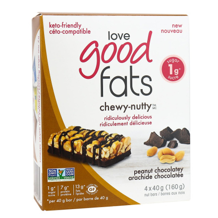 Love Good Fats Chewy-Nutty Keto Bars Peanut Chocolatey, 4 Pack