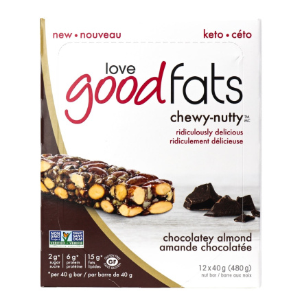 Love Good Fats Chewy-Nutty Keto Bars Chocolatey Almond, 12 Bars