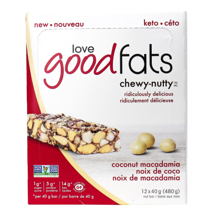 Love Good Fats Chewy-Nutty Keto Bars Coconut Macadamia, 12 Bars
