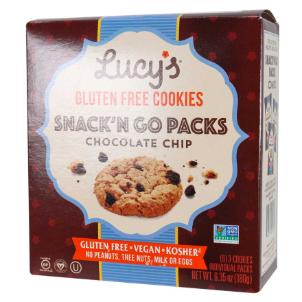 Front of Lucy’s Gluten Free Cookies Snack’N Go Packs Chocolate Chip, 180g