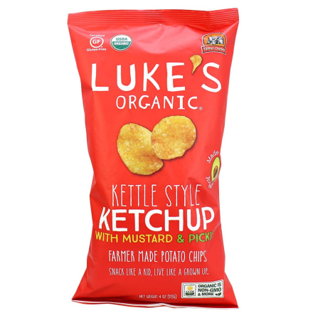 Front of Luke’s Organic Kettle Style Ketchup Potato Chips, 113g