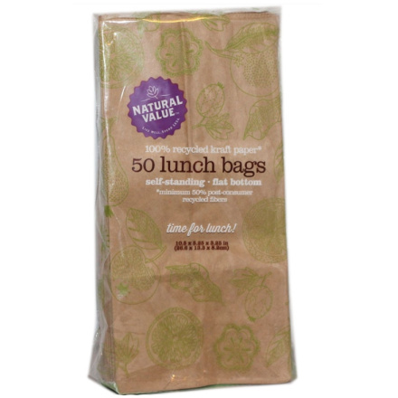 Natural Value 100% Recycled Lunch Bags, 50 Ct