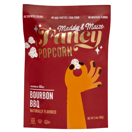 Front of Maddy & Maize Fancy Bourbon BBQ Popcorn, 99g