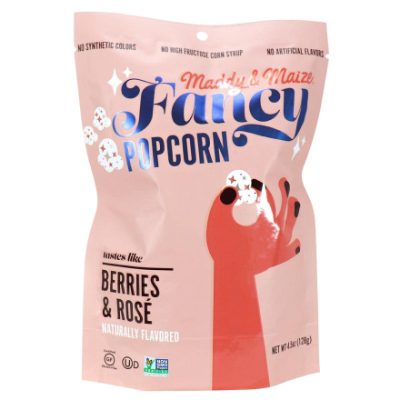 Front of Maddy & Maize Fancy Popcorn Berries & Rose, 128g