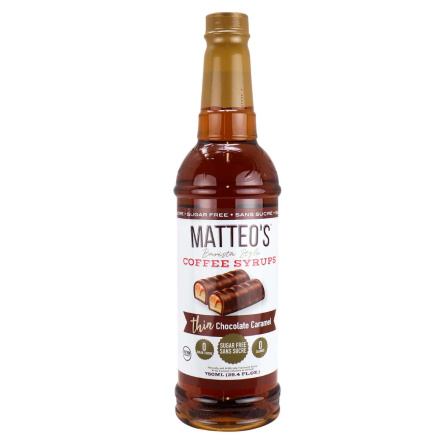 Front of Matteo’s Sugar Free Barista Style Coffee Syrups Thin Chocolate Caramel, 750mL