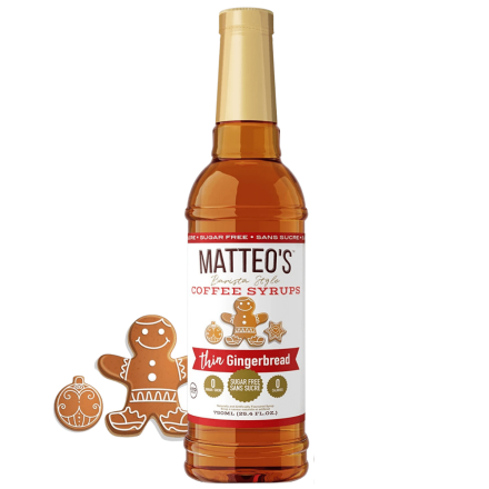 Matteo’s Sugar-Free Barista Coffee Syrups Thin Gingerbread, 750mL Front