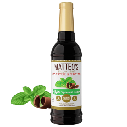Matteo’s Sugar-Free Barista Coffee Syrups Thin Peppermint Mocha, 750mL Front