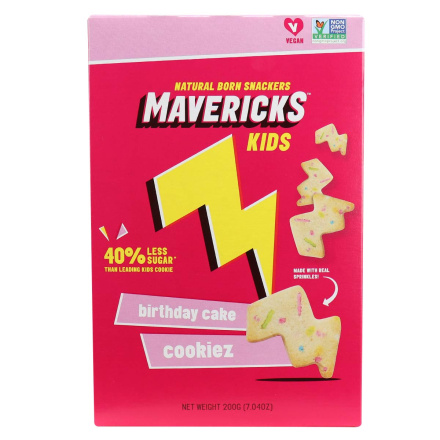 Front of Mavericks Kids 40% Less Sugar Birthday Cake Cookiez, 200g