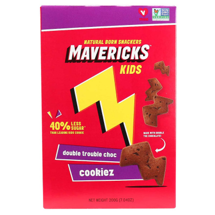 Front of Mavericks Kids 40% Less Sugar Double Trouble Choc Cookiez, 200g