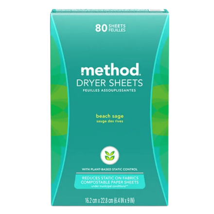 Front of Method Dryer Sheets Beach Sage, 80 Sheets