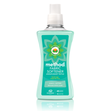 Front of method Fabric Softener Beach Sage, 45 Loads
