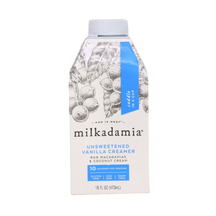 Front of Milkadamia Unsweetened Vanilla Creamer, 473 mL