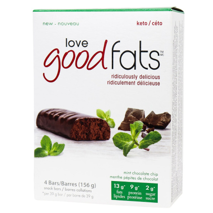 Love Good Fats Keto Bars Mint Chocolate Chip, 4 Pack