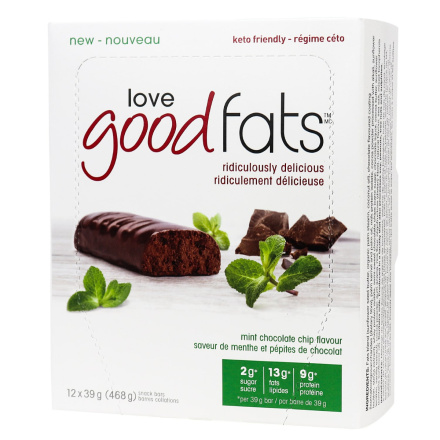 Love Good Fats Keto Bars Mint Chocolate Chip, 12 Bars