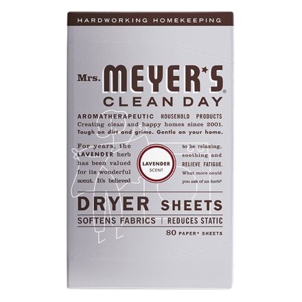 Front of Mrs. Meyer's Dryer Sheets Lavender, 80 Sheets