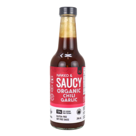 Front of Naked & Saucy Organic Chili Garlic 