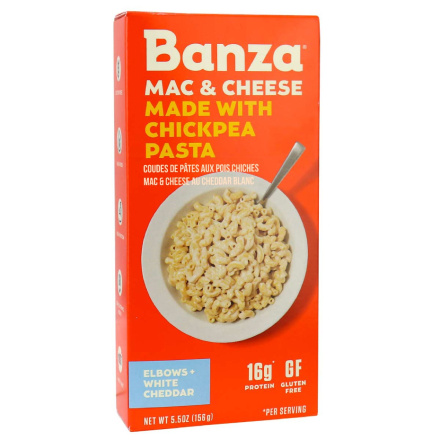 Front of Banza Chickpea Pasta Elbows White Cheddar Mac & Cheese, 156g