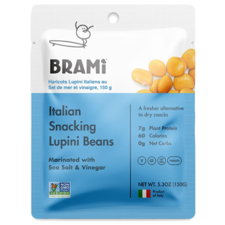 Front of Brami Italian Snacking Lupini Beans Sea Salt Vinegar