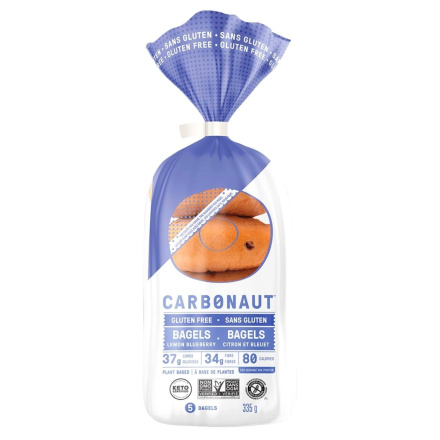 Front of Carbonaut Keto Gluten-Free Bagels Lemon Blueberry, 5 Bagels, 335g
