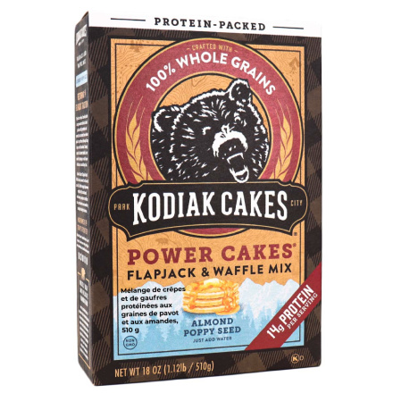 Front of Kodiak Power Cakes Flapjack & Waffle Mix Almond Poppy Seed