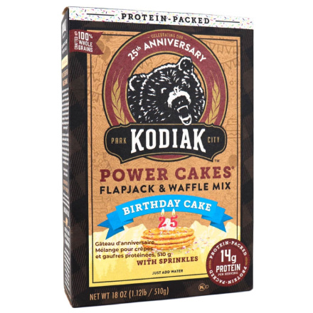 Front of Kodiak Power Cakes Protein Flapjack and Waffle Mix Birthday Cake