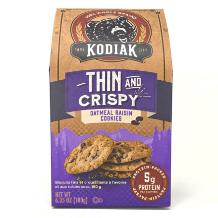 Front of Kodiak Thin and Crispy Oatmeal Raisin Cookies 