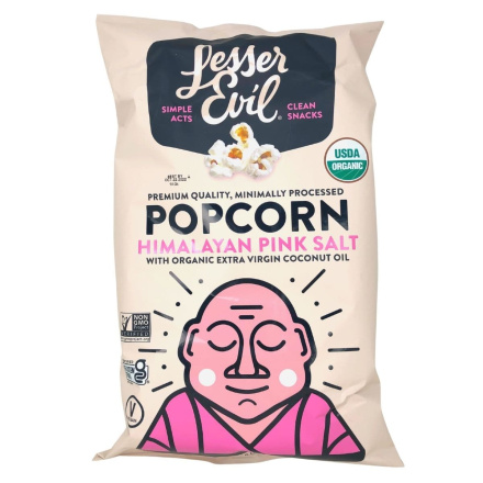 Front of Lesser Evil Organic Popcorn Himalayan Pink Salt