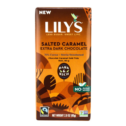 Front of Lily's Extra Dark Chocolate Salted Caramel