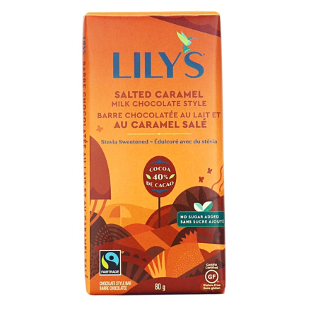 Front of Lily's Milk Chocolate Style Salted Caramel, 80g