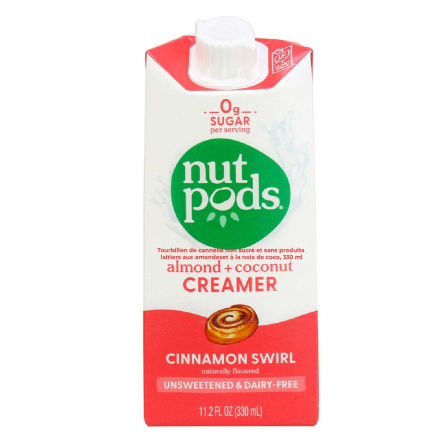 Front of Nutpods Dairy-Free Creamer Unsweetened Cinnamon Swirl, 330ml