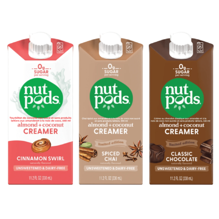 Front of Nutpods Unsweetened & Dairy Free Almond + Coconut Creamers Café Collection, 3 Pack
