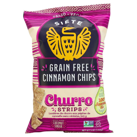 Front of Siete Grain-Free Cinnamon Chips Churro Strips, 142g