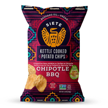 Front of Siete Grain-Free Kettle Cooked Potato Chips Chipotle BBQ, 156g