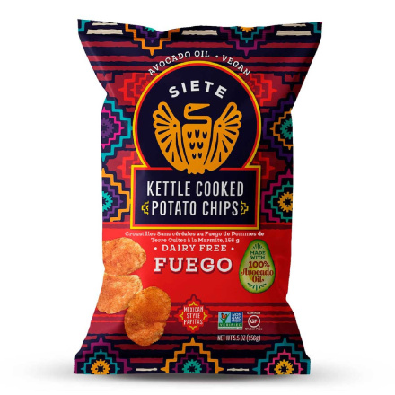 Front of Siete Grain-Free Kettle Cooked Potato Chips Fuego, 156g