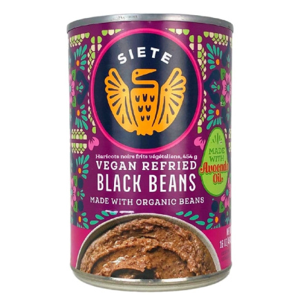 Front of Siete Vegan Refried Black Beans