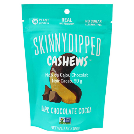 Front of Skinny Dipped Cashews Dark Chocolate Cocoa