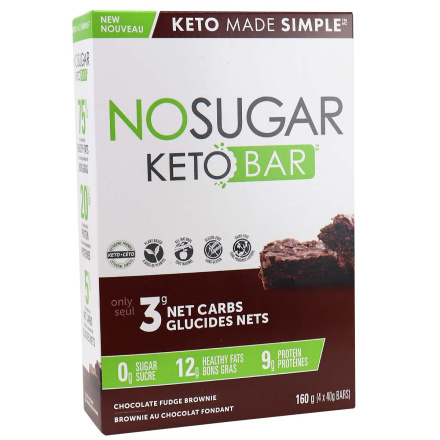 Front of No Sugar Company Keto Bar Chocolate Fudge Brownie, 4 Bars