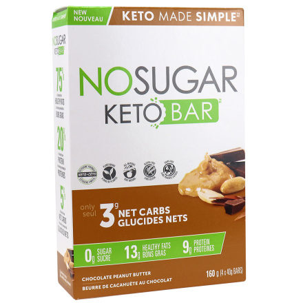 Front of No Sugar Company Keto Bar Chocolate Peanut Butter, 4 Bars