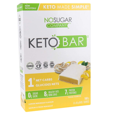 Front of No Sugar Company Keto Bar Lemon Meringue Flavour, 4 Bars