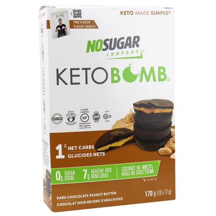 Front of No Sugar Company Keto Bomb Dark Chocolate Peanut Butter, 10ct