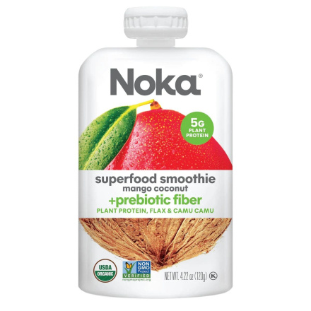 Front of Noka Organic Superfood Smoothie + PRebiotic Fibre Mango Coconut