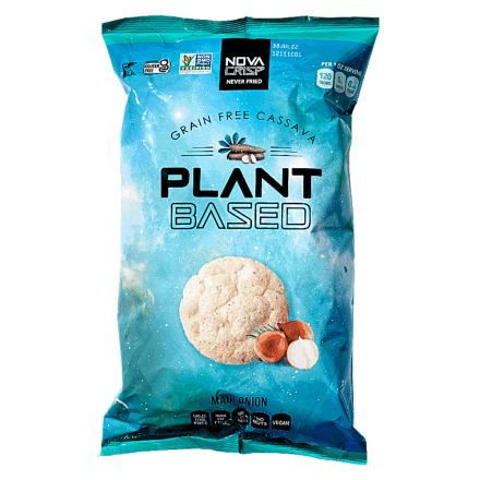 Front of Nova Crisp Grain-Free Cassava Chips Maui Onion, 113.4g